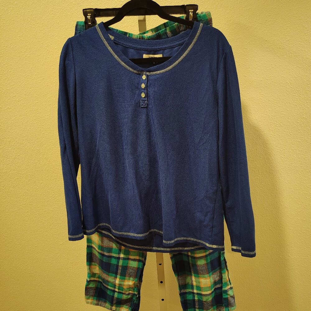 Sonoma Good For Life Women's Pajamas Size Large Waffle Knit Henley Plaid Flannel
